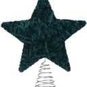 Soulchen Retro Green Velvet Christmas Tree Topper, 8 Inch Velvet Tree Topper Star for Home Christmas Decorations Ornaments Holder Party Holiday Winter