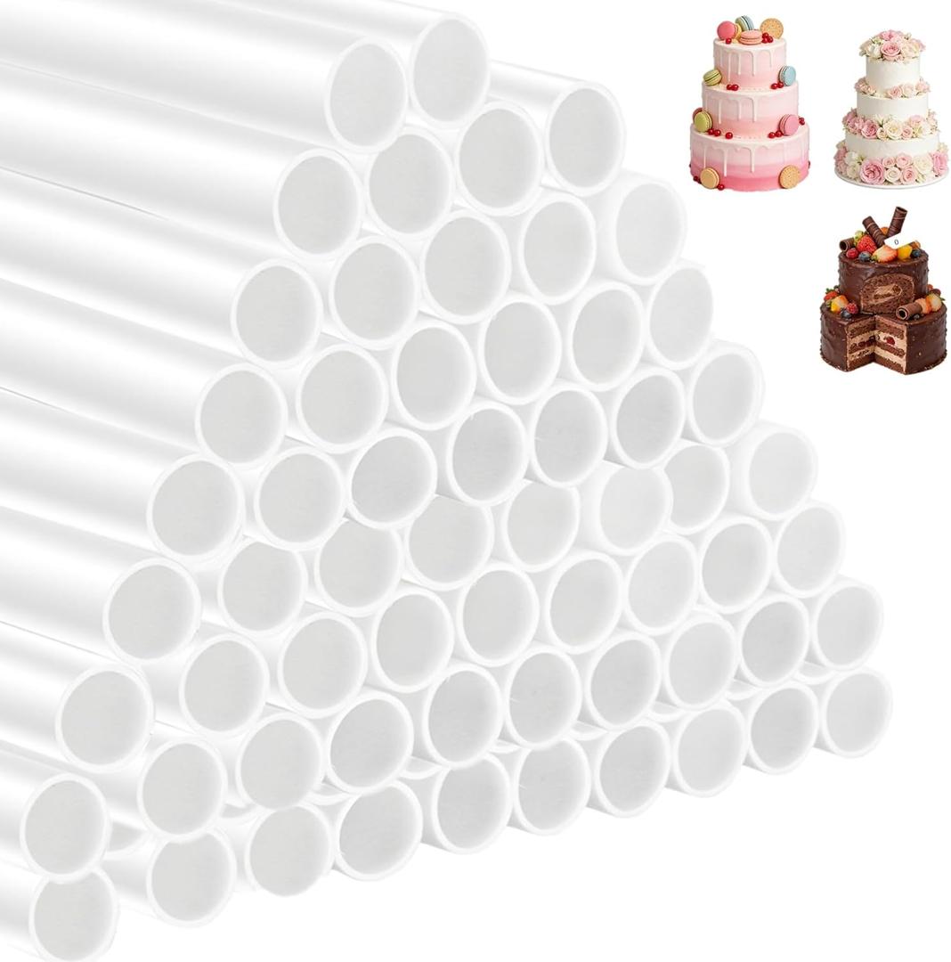 Yopay 100 Pack Plastic White Cake Dowel Rods, Tiered Cake Construction Rods, Cake Stacking Supporting Rods, 0.4 Inch Diameter, 9.5 Inch Length