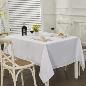 Obstal Rectangle Table Cloth, Oil-Proof Spill-Proof and Water Resistance Microfiber Tablecloth, Decorative Fabric Table Cover for Outdoor and Indoor Use (White, 60 x 102 Inch)