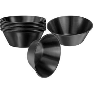 uxcell 10pcs Stainless Steel Dishes, 1.5OZ Small Metal Dipping Bowl Serving Dishes Condiment Cups for Home Party Restaurant Picnic Travel, Round Black