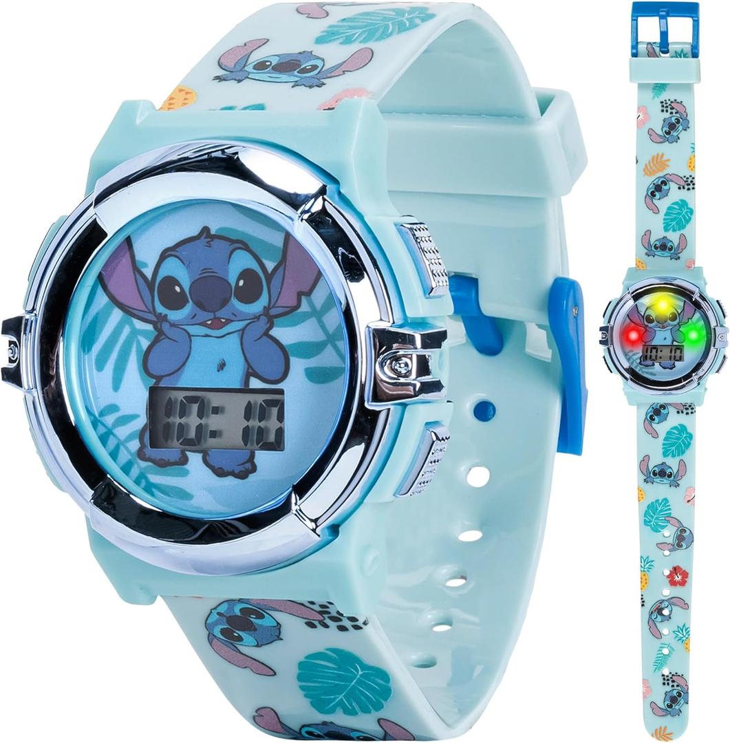 Disney Stitch Kids LCD Watch  Flashing Light-Up Dial, Digital Time Display, Adjustable Strap, Fun Character Design, Perfectfor Boys & Girls  Fits Wrists 5.5 to 8