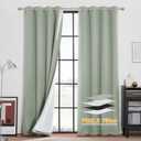 RYB HOME 4-in-1 Dust Filtering Soundproof Blackout Insulating Privacy Window Curtains for Nursery Bedroom Living Room Rivider Sound Absorption Sheet, Sage Green, W52 x L95 inch, 2 Panels