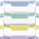 Ello Color Lock 3.4 Cup 10PC, 4 Pack Glass Meal Prep Sets Leak-Proof Glass Food Storage Containers with Airtight BPA-Free Plastic Lids, Dishwasher, Microwave, and Freezer Safe,Rain