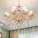 Luxury K9 Crystal Chandelier 12 Lights, Amber Gold Crystal Lighting Pendant Ceiling Fixture Modern Crystal Candle Chandeliers Lamp for Living Room, Kitchen, Foyer (12 Ligths)