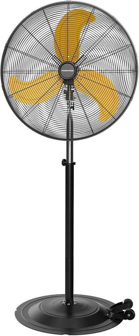 20-Inch High Velocity Pedestal Fan, 5000 CFM Heavy Duty Oscillating Metal Standing Fan with Rolling Casters, 3-Speed Commercial Industrial Fan for Warehouse, Garage & Patio (UL Listed)