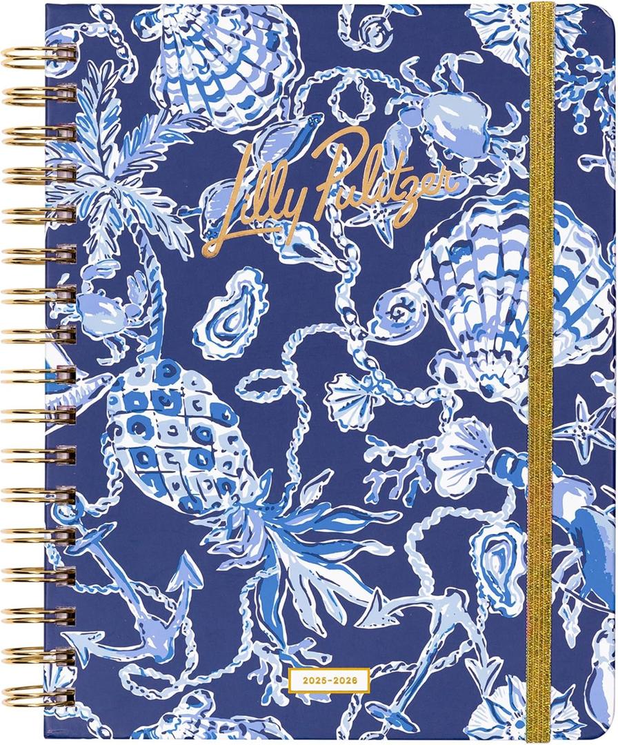 Lilly Pulitzer Large Monthly Planner August 2025 - December 2026, Monthly Agenda & Calendar, Stickers, Pockets, & Spiral Binding (Sapphire Pool Barefoot Beachcomber)