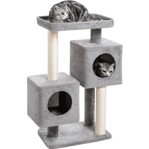 Cat Tree with 2 Cat Condos and Plush Perch,Cat Tower with Sisal Scratching Post,Pom poms Hanging Balls, Cat Climbing for Cats Indoor