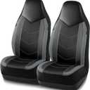 PIC AUTO Leather Car Seat Covers, Sports Carbon Fiber & Mesh Design, High-Back Two Front Set, Waterproof Automotive Seat Covers, Airbag Compatible, Universal Fit for Most Cars (Black & Gray)