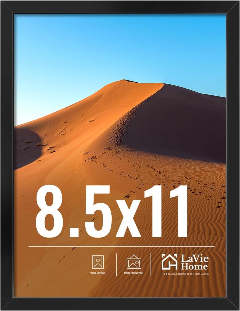 LaVie Home 8.5x11 Picture Frame for Wall Display, 8.5x11 Black Picture Frame with HD Plexiglas, 8.5 x 11 Diploma Frame 1 Pack, Display Frame for Vertical or Horizontal, Classic Collection