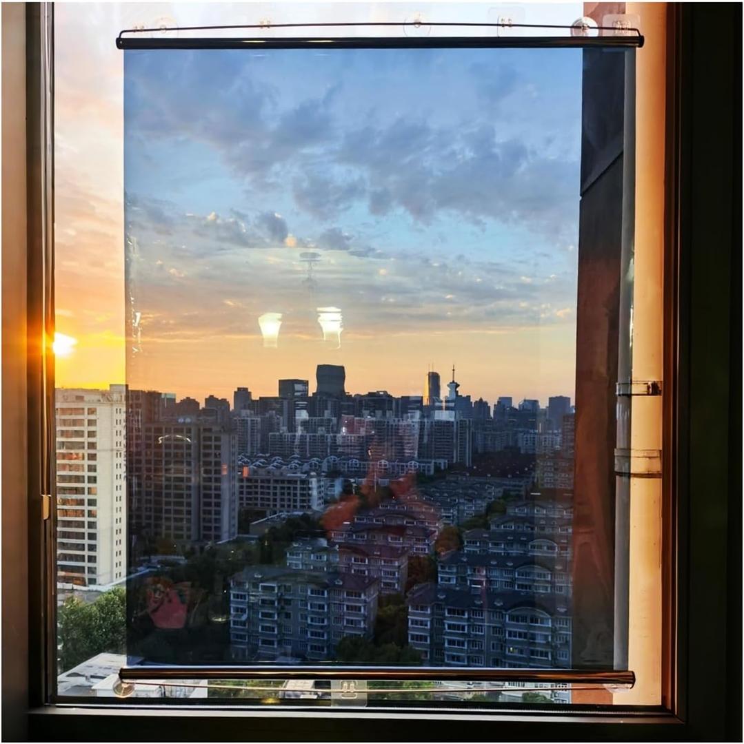 One Way Privacy Window Roller Shade, Pull Down Mirrored Blackout | One-Way See Through No-Drilling Thermal Insulating Daytime Roller Blind for Home Office(35.4x59.1in)