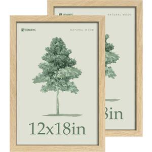 12x18 Poster Frame, Natural Wood, Glass, 2 Pack, Wall Mounting