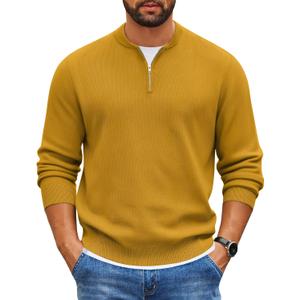 COOFANDY Mens Quarter Zip Pullover Slim Fit Knit Sweater Lightweight Mock Neck Casual Sweaters (S)