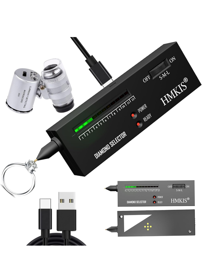 Diamond Tester Pen, Professional Jewelry Diamond Tester with 60X Jewelry Loupe Magnifier, Diamond Selector for Novice and Expert (Non-Rechargeable)