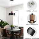 Modern Solid Wood Pendant Lights,13.8" Large Hammered Vintage Chandeliers,Black Finish Hanging Lighting Lamp,Industrial Drum Ceiling Light Fixtures for Dining Room,Kitchen Island, Farmhouse, 13.8in