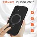 Compatible with iPhone 17 Case Stand, Slim Comfortable Liquid Silicone Phone Cases Fit for iPhone 17 Compatible with MagSafe Magnetic Ring Kickstand Stand Case Full Camera Protection, Black