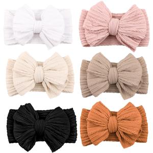 Niceye Handmade Baby Headbands Soft Stretchy Nylon Hair Bands with Bows for Newborn Infant Baby Toddler Girls- Pack of 6 (Pink)