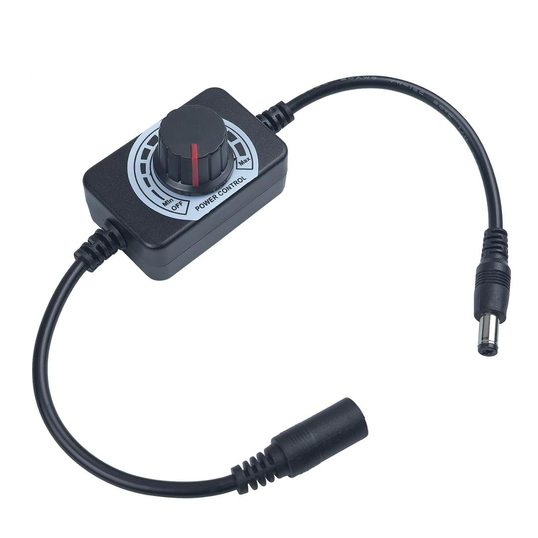 DC 12V Knob LED Dimmer Switch, 5-24V 5A Rotary Control DC Motor Speed Controller Universal, Stepless Dimming for LED Strip Light/Fan, Black