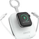 Small Portable Charger 5000mAh,iWatch Wireless Charger Mini Power Bank with Built-in Cable,Travel Keychain Charger for Apple Watch 10/9/Ultra2/8/Ultra/7/6/Se/5/4,iPhone 17/16/15/14/13/12,Android Phone (white)