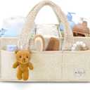 Sweety Fox Baby Diaper Caddy Organizer with Handle - Portable Sherpa Nursery Basket - Car Diaper Organizer, Cleaning Caddy, Gift for Baby Shower - Ivory