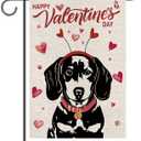 Welcome Valentine's Day Garden Flag Dachshund Dog Love Heart Vertical Double Sided Garden Flag Holiday Outside Yard Decoration Anniversary Wedding Farmhouse Valentines Day Decor 12.5 x 18 Inch