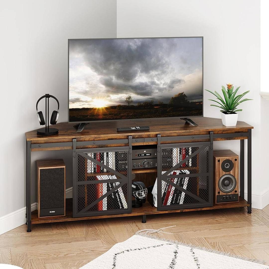 Corner TV Stand for 50 Inch TV, Rustic Entertainment Center, 55.1"W x 15.7"D x 21.6"H