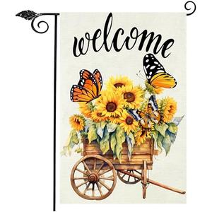 Spring Summer Floral Garden Flag,Daisy Jar Arrangement Vase Welcome Garden Flag, 12 x 18 Inch Double Sided Vertical Burlap Summer Fall Farmhouse Outdoor Decoration Pack Of 2