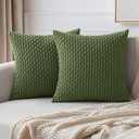 MIULEE Pack of 2 Decorative Throw Pillow Covers 18x18 Inch Soft Boho Striped Textured Corduroy Pillow Covers Modern Farmhouse Home Decor for Couch Bed Sofa Living Room Moss Green