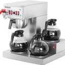 12 Cup Commercial Coffee Maker Auto Filling Drip Coffee Maker Machine with 3 Glass Carafes 3 Warmers Stainless Steel Pour Over Coffee Brewer with Hot Water Dispenser for Restaurant Office Cafe