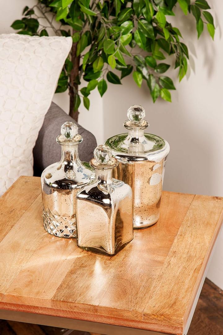 Deco 79 Glass Abstract Decorative Jars, Set of 3 9", 10", 11"H, Silver