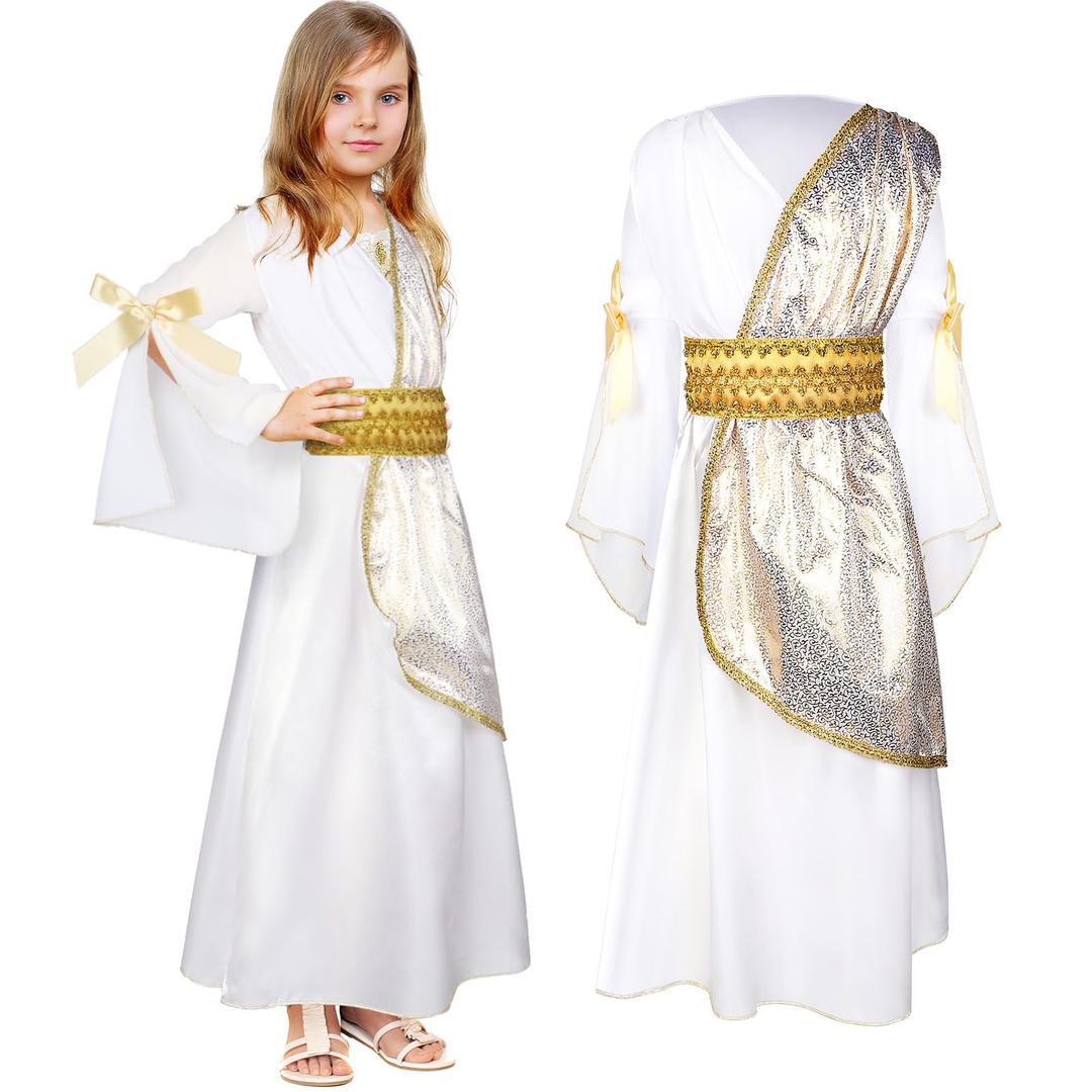 Geyoga Greek Toga Costume Grecian Roman Costume Gilrs Greek Toga Dress Party Dress Up, Size 10/11