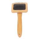 Macrame Slicker Comb with Hole Cushion Finely Polished Bamboo Cleaning Brush Sheepskin Wool Stainless Steel Pins Carding Rug Fur Brushes Long Prongs Pet (12x15.2x4.5cm)
