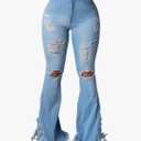 70s Bell Bottom Jeans for Women Elastic High Waisted Raw Hem Denim Pants Classic Vintage Flared Jeans
Size M