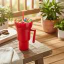 Fun Express 5 3/4" x 9" Snack & Drink 2-in-1 Combo Red Reusable Tumbler Cups - 3 Pieces, 32 Ounces