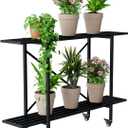 Zhongma 2 Tier Metal Sturdy Narrow Plant Stand with Wheels, Plant Stand Indoor and Outdoor, L45.67 x W10.3 x H29.9 inch, 440 LBS Capacity & Heavy Duty Construction.