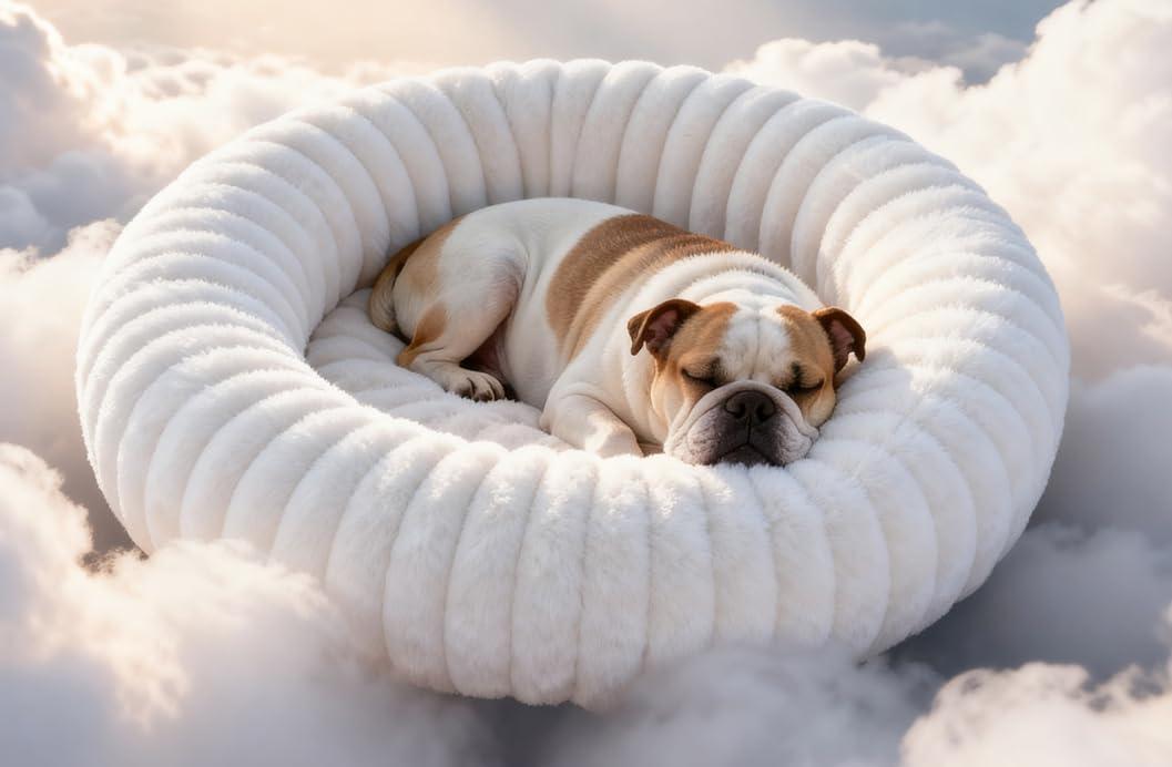 Self Warming Cat Bed, Donut Pet Bed for Indoor Cats and Small Dogs, SelfHeating Dog Bed with NonSlip Bottom, Winter Comfort Dog Beds for Puppies, Washable & Portable Egg Tart Shape (S)