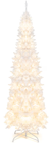 7-ft Pre-lit Pencil White Artificial Christmas Tree with White LED Lights 7-ft Pre-lit Pencil White Artificial Christmas Tree with White LED Lights