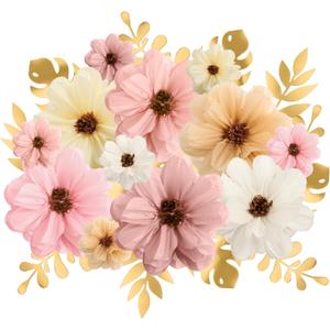 Geyee 12 Pcs 10" 20" Giant Mexican Fiesta Paper Flowers and 16 Pcs Leaves, Large Colorful Tissue Crepe Flowers Pom Poms Craft for Floral Backdrop Easter Wedding Birthday Party Decor(Classic Color)