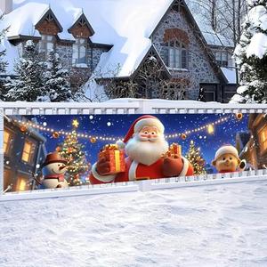 BlissYard Large Santa Christmas Banner 78×18 Inch Outdoor Merry Christmas Hanging Sign Holiday Yard Fence Decoration Snowman Scene Xmas Party Display for Home Garden Porch Lawn Indoor Outdoor Use