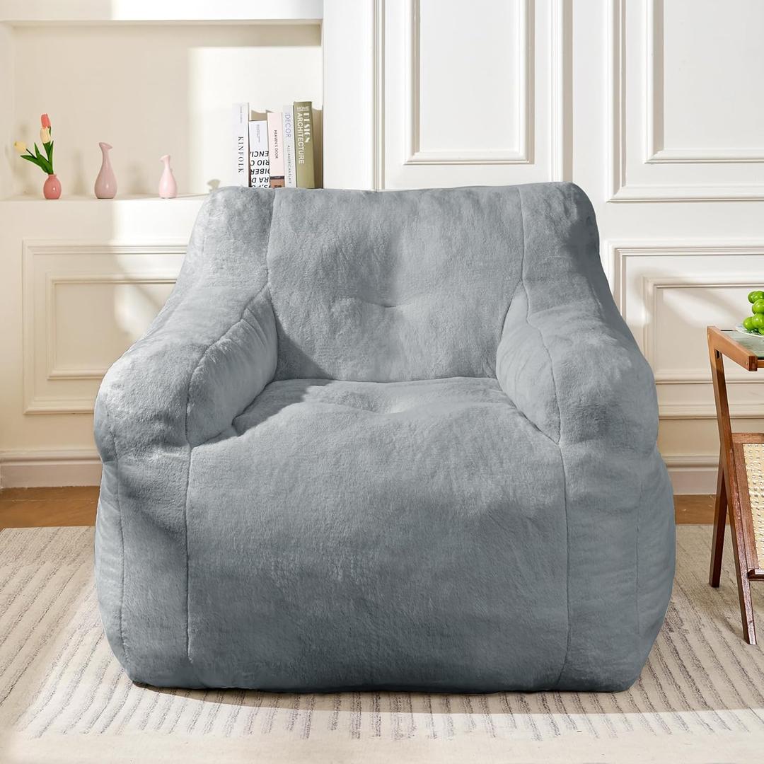 Giant Bean Bag Chair with Arms - Premium Memory Foam Filling Couch Chair, 3ft Large BeanBag Chairs Lounger for Living Room, Bedroom, Gaming, Reading (Grey)