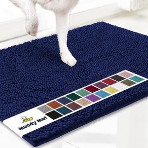 Muddy Mat Original Dog Door Mat for Muddy Paws, Super Absorbent Microfiber, Non-Slip Washable Pet Rug, Quick Dry Chenille Entryway Carpet, Machine Washable Indoor Outdoor mat, Navy Blue 24"x72"