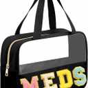 JOJOPOLLO Chenille Letter MEDS Bag Clear Medical Medicine bag for Traveling Preppy Emergency Patch Bag with Handle and Zipper Waterproof Nylon Portable Makeup Bag for Women