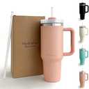 HydraPau Quencher 40oz Tumbler With Handle, Lid, Straw - Double Wall Vacuum Insulation - Silicone Straw Grip - Car Cupholder Compatible - Dishwasher Safe - Recycled Stainless Steel (Peach)