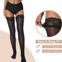 MANZI Shiny Thigh High Stockings Sexy Lace Top Stay Up Silky Sheer Stocking Shimmery Tights for Women 2 Pairs Pack (Black)
