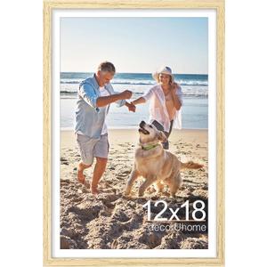 DecorUhome 12x18 Picture Frame, Fits 11x17 Photos with Mat, M01NT | Natural Engineered Wood 12x18 Poster Frame with High Definition Plexiglass Cover for Wall Mounting, 1 Pack