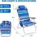 SUNNYFEEL Extra High Back Beach Chair, 5 Position Lay Flat, High Seat Oversized Portable Folding Camping Chair with Cup Holder for Outdoor/Trip, Lightweight Foldable Beach Chair for Adults, 1-pack