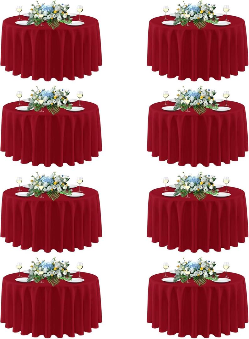 sancua Christmas Red Round Tablecloth 108 Inch Diameter, 8 Pack - Circle Polyester Fabric Table Cloth for Wedding Party Reception Banquet Birthday, Washable Formal Table Cover (Fit 42-96 Inch Tables)