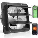 Kiroto 12 Inch Shutter Exhaust Fan, 1600 CFM High-Speed Vent Fan with Temperature and Timer Control, Wall-mounted Window Attic fan, Gable Fan with APP WIFI Remote Control, 12" Garage Exhaust Fan