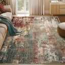 Washable Area Rugs 5'x7' Non-Slip Modern Abstract Soft for Living Room Entryway Bedroom Nursery, Print Pattern, Brown Rust Red Green Blue Multi