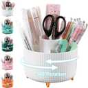 Cayxenful Pencil Holder For Desk,5 Slots 360Degree Rotating Desk Organizers And Accessories,Desktop Storage Stationery Supplies Organizer, Cute Pencil Cup Pot For Office, School, Home (B-White)