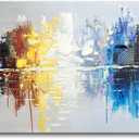 Hand-painted Textured City Oil Painting on Canvas Reflection Abstract Cityscape Wall Art for Decor, 40"L x 20"W